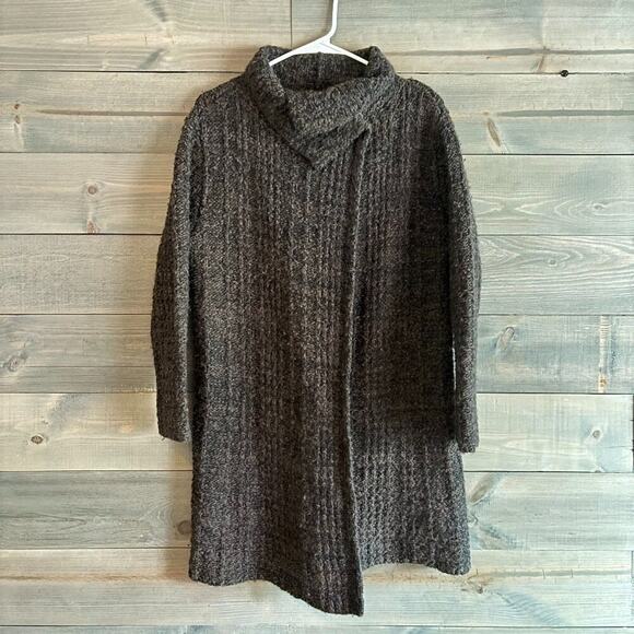 EILEEN FISHERWomens Wool Alpaca Cardigan 2 Snap Hi-Collar Chocolate Brown XS
